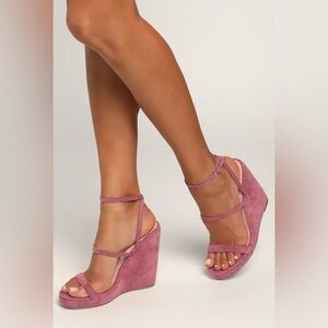 Lulus - Dusty Rose Platform Wedge Sandals